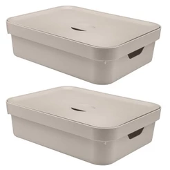 2x Caixa Organizadora Multiuso 16L OU Bege 13x35x45cm