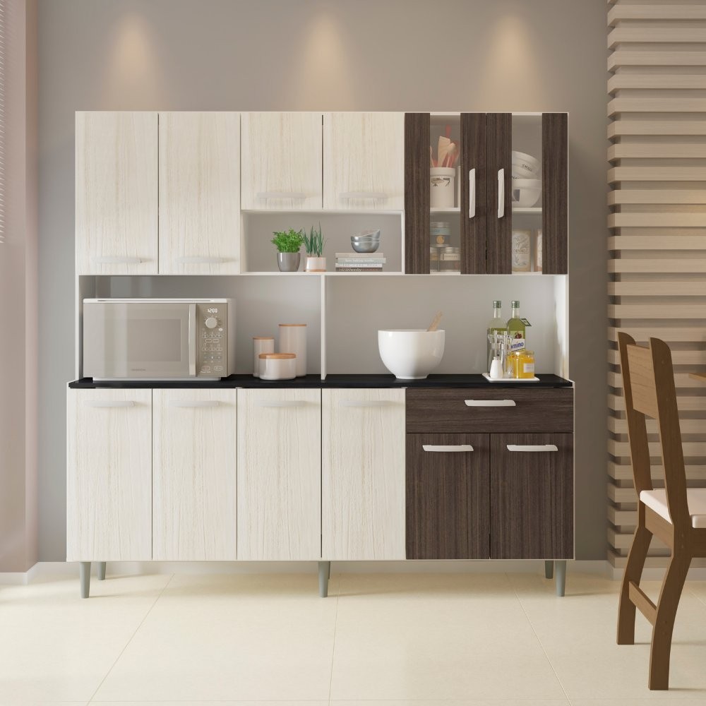 Armário de Cozinha 12 Portas 1 Gaveta Clara Yescasa Branco/Rovere/Amêndoa - Home & Living