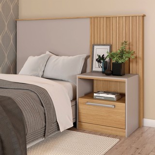 Cabeceira Solteiro com Ripado 1 Mesa com Gaveta Lucius Espresso Móveis Buriti/Fendi em Oferta na Shopee