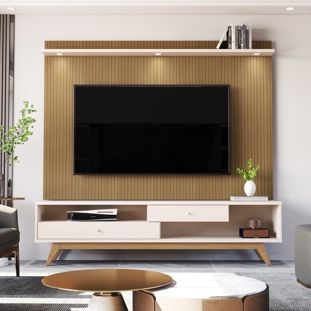 Estante Home Theater para TV até 75 Polegadas com Led Ripado Impressão 5232 - Home & Living