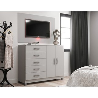 Cômoda Sapateira 2 Portas 5 Gavetas com Pés + Painel para Tv até 55 Polegadas Branco em Oferta na Shopee