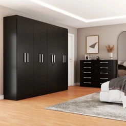 Quarto de Casal Ele e Ela Guarda-Roupa 8 Portas e 8 Prateleiras Cômoda 10 Gavetas