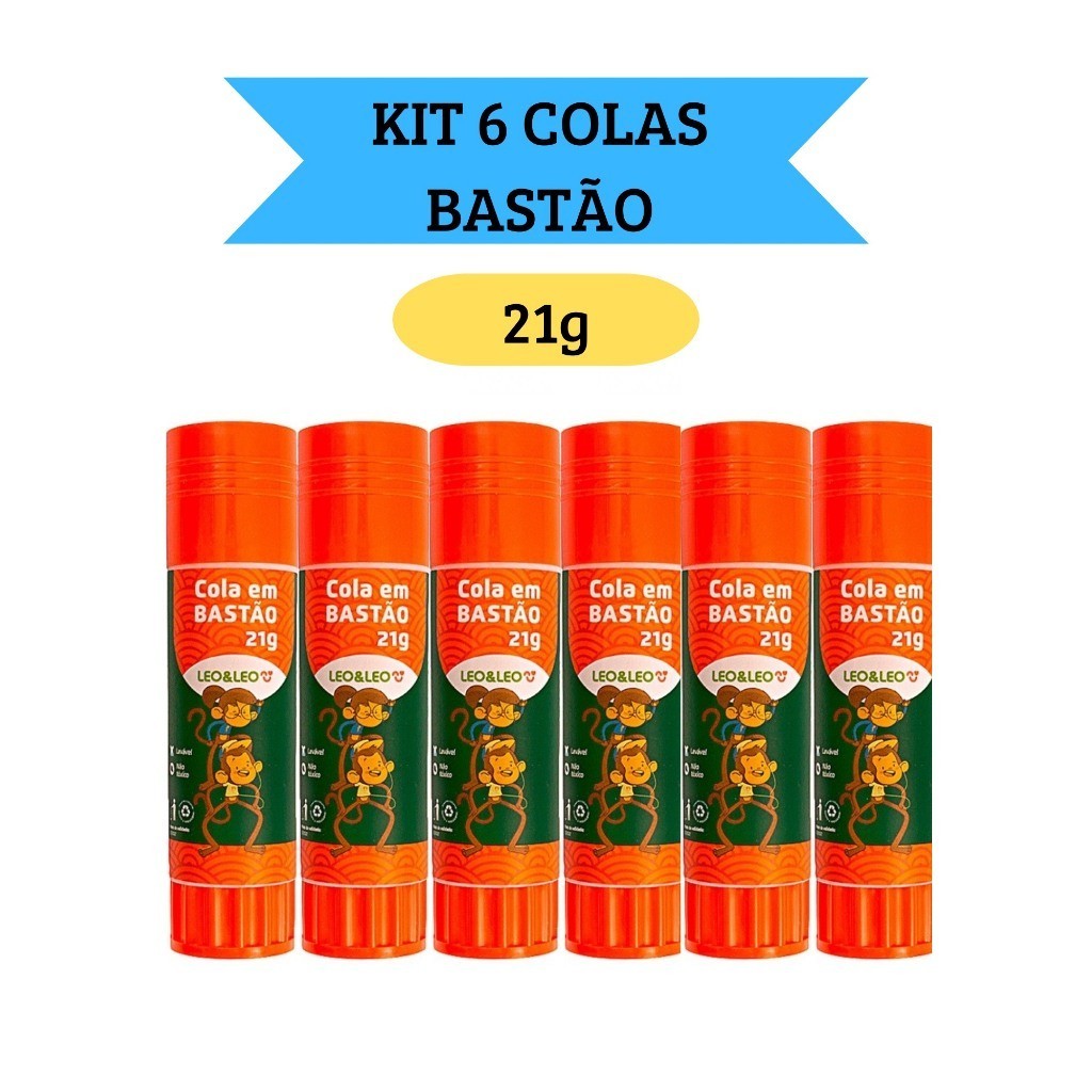 Kit 6 Colas em Bastão Escolar 21g  Escritório Artesanato Leo&Leo em Oferta na Shopee