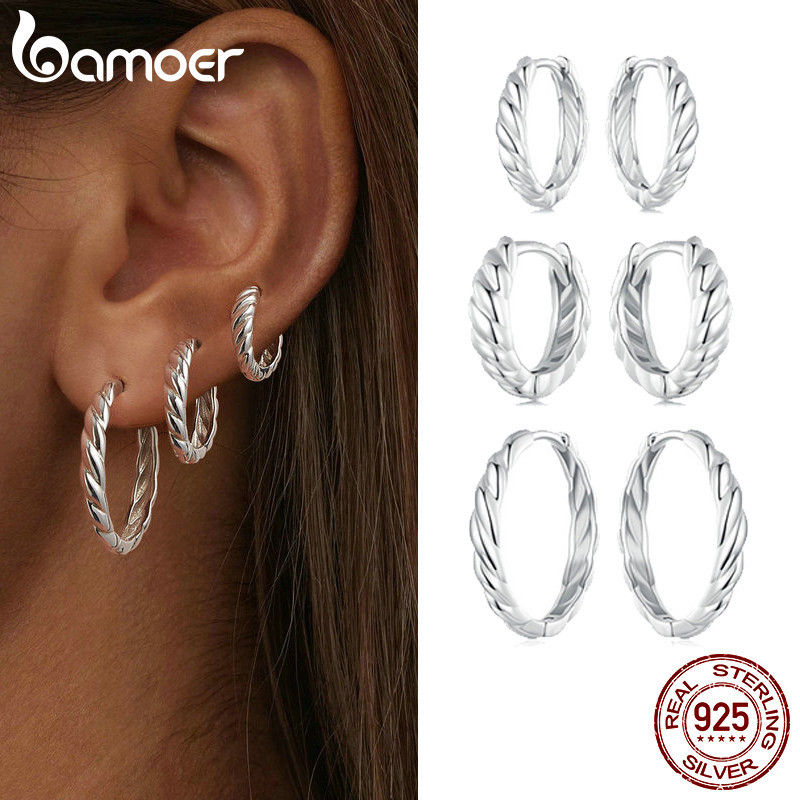 Brincos Bamoer 925 Sterling Sliver Hoop De Jóias Torcidas Para Mulheres em Oferta na Shopee