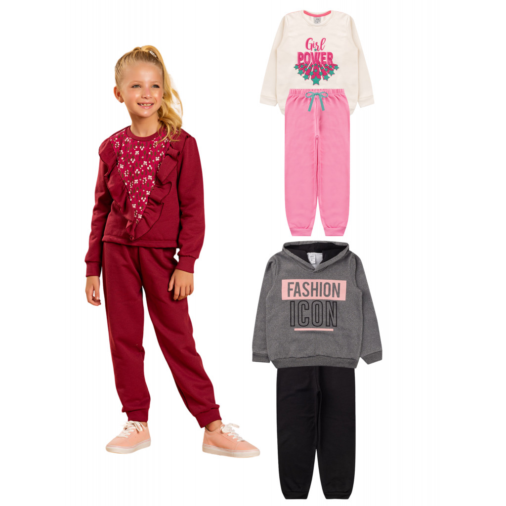 Kit Sortido 2 Peças de Roupas Infantis Feminino Inverno - 1 Casacos + 1 Calças em Oferta na Shopee