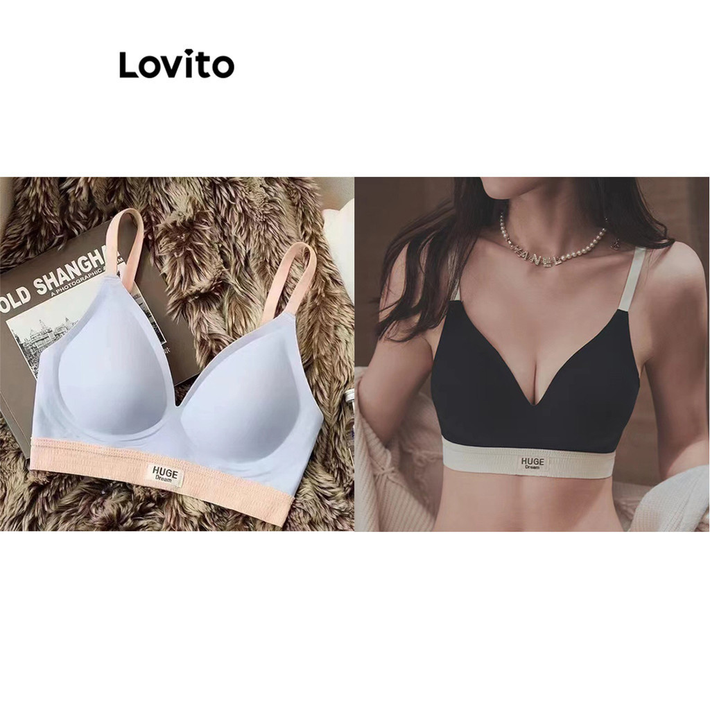 Lovito Sutiãs com Detalhes de Fita de Contraste Simples Casual para Mulheres LNA10055 
 (Multicolorido)