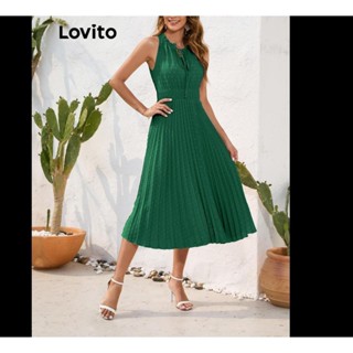 Lovito Vestido Elegante Liso Plissado Com Renda Para Mulheres LNL48058