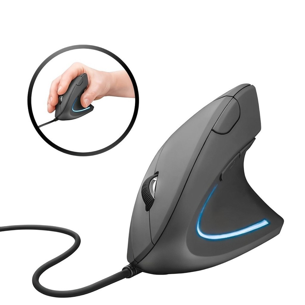 Mouse Vertical Verto Ergonomico Luz Led Usb Com Fio 3600dpi Preto D5