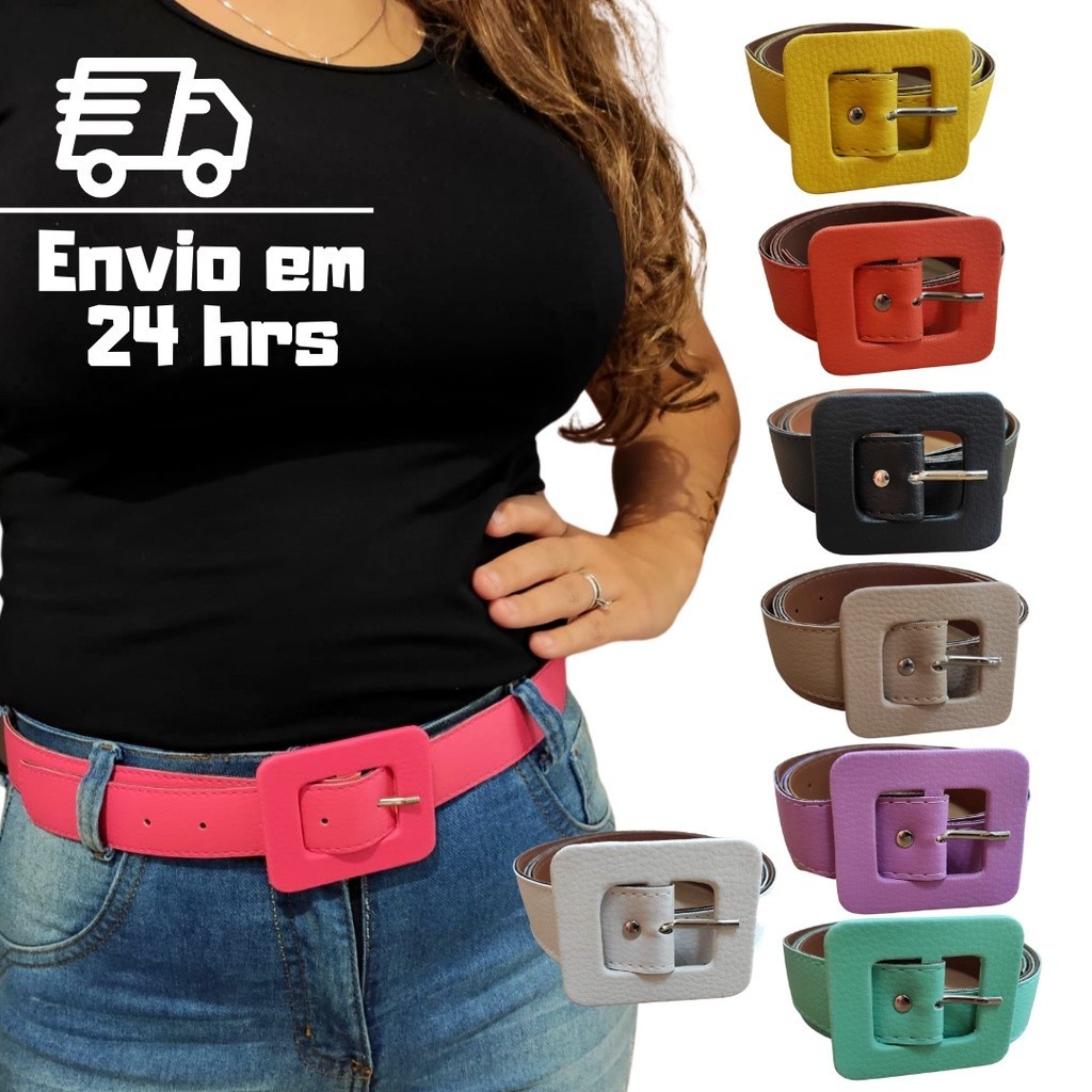 Cinto Feminino Fivela Quadrada Coro Sintetico Colorido Moda Blogueira Tendencia Varias Barato em Oferta na Shopee