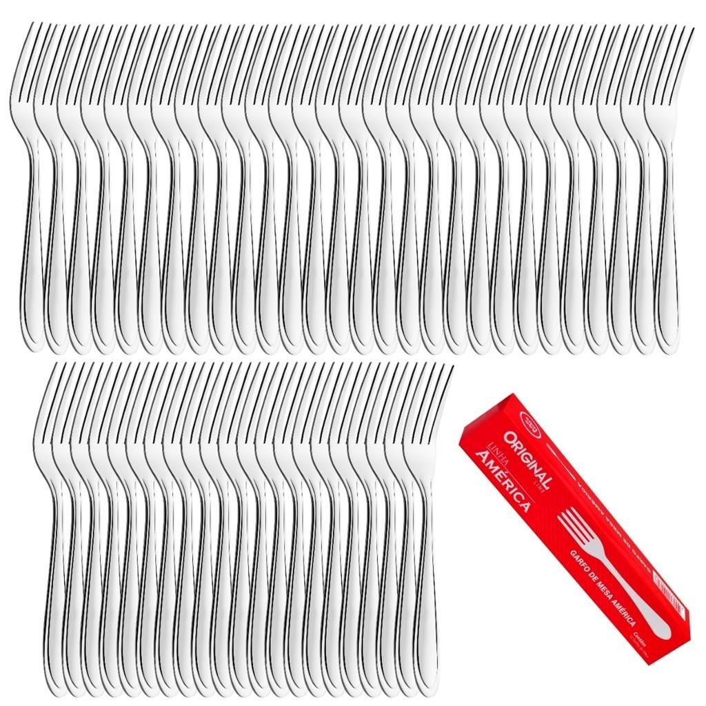 Jogo Aco Inox 48 Garfo Churrasco Buffet Restaurante Lanchonete Hotel Refeicao Cozinha Original Line em Oferta na Shopee