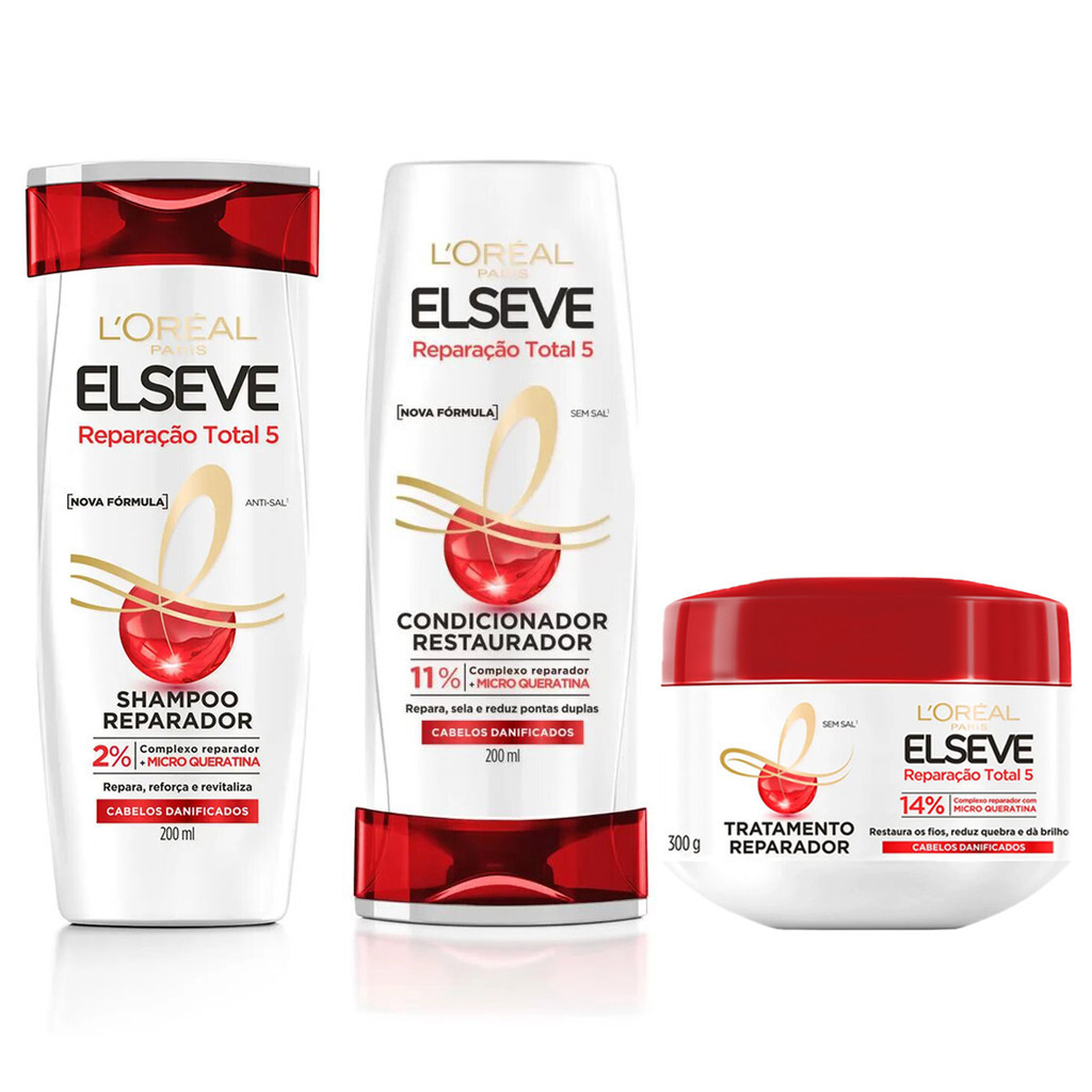 KIT ELSEVE SHAMPOO + CONDICIONADOR + MÁSC REPARAÇÃO TOTAL 5 - Beauty