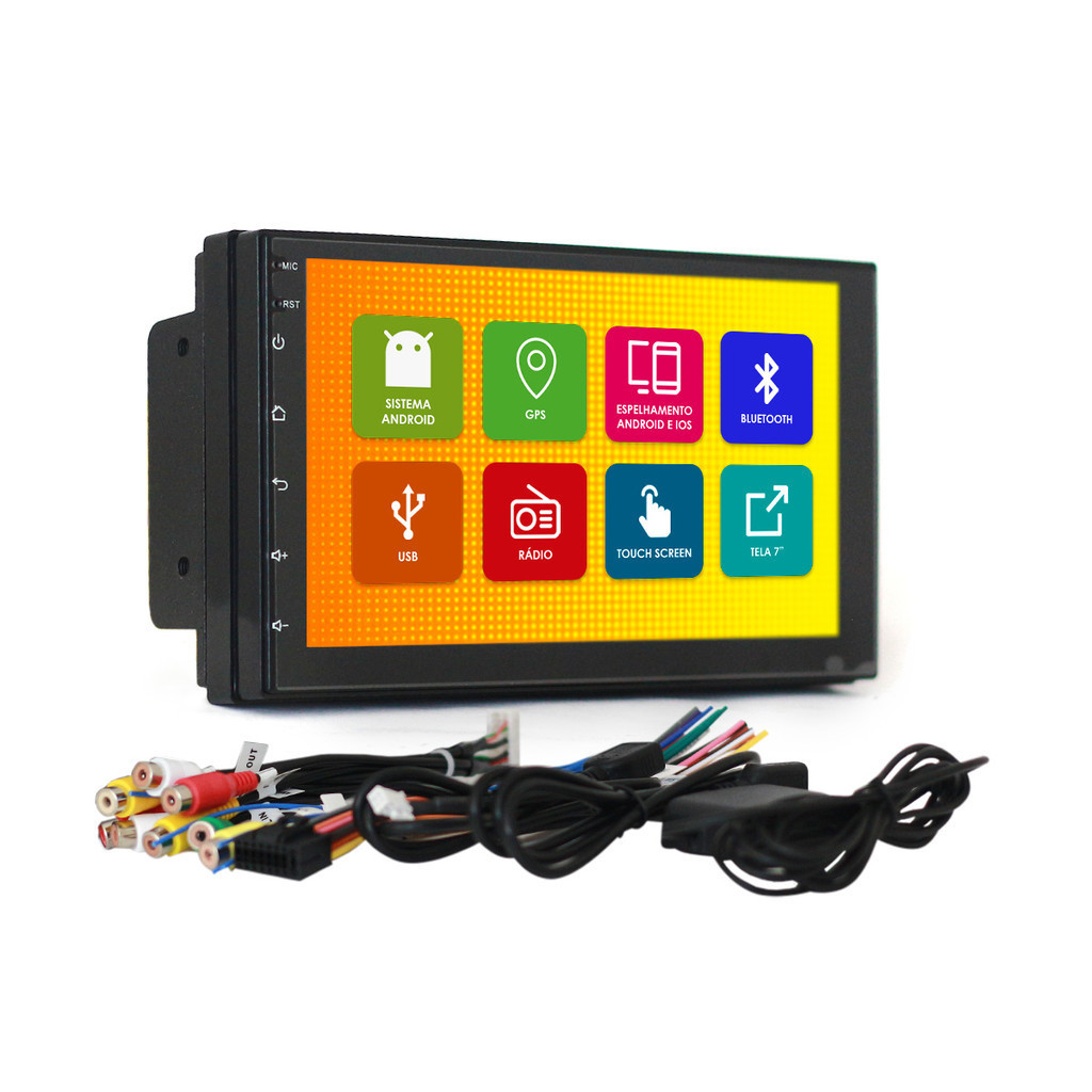 Central Multimidia 2 Din 7 Pol E-Tech Premium Sistema Android 2Gb Ram 32Gb Quad-Core Gps Wifi Espelhamento Bluetooth