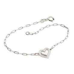 Pulseira elo cadeado coração detalhado - prata 925