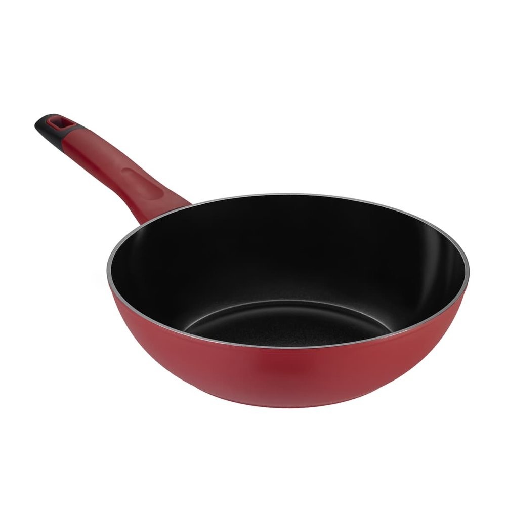 Panela Wok em Alumínio Forjado de 28cm Linha Everyday Vermelho Para Fogões de Indução a Gás Elétrico Oxford