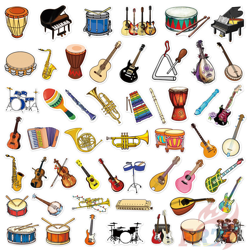♬ Instrumentos Musicais Série 01 Adesivos 50Pcs/Set Decalques À Prova D'água D'água Doodle Stickers — imagem 2 de 2