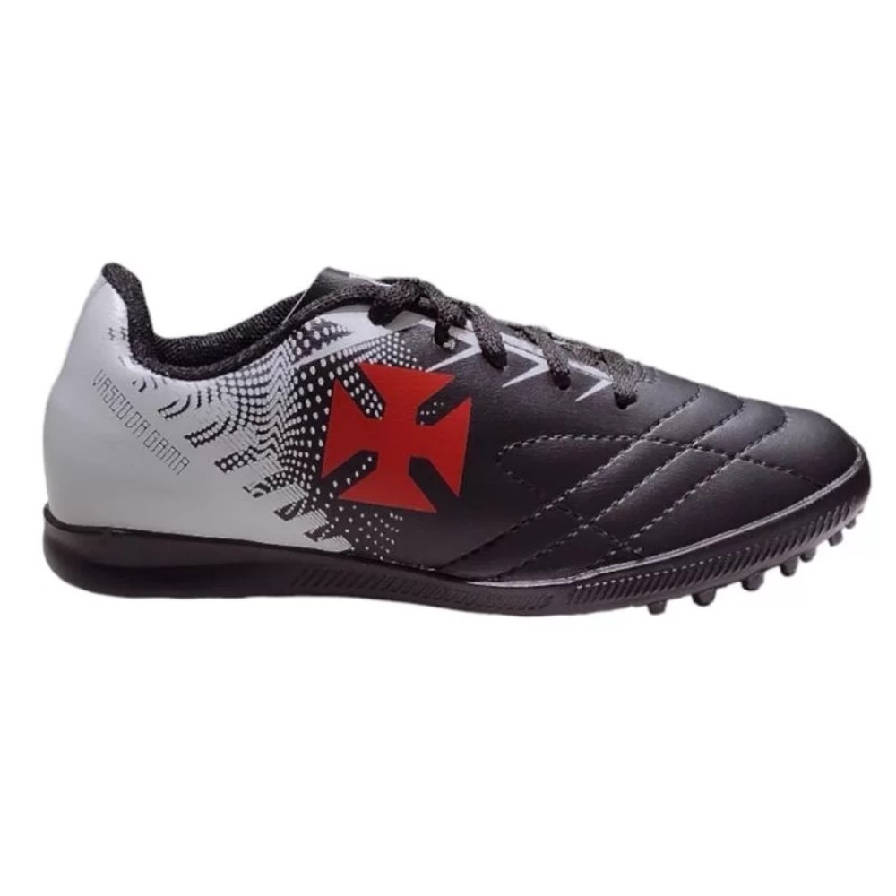 Chuteira Society do Vasco Infantil Oficial OXN Avanti 2 PVC Preto/Vermelho/Branco