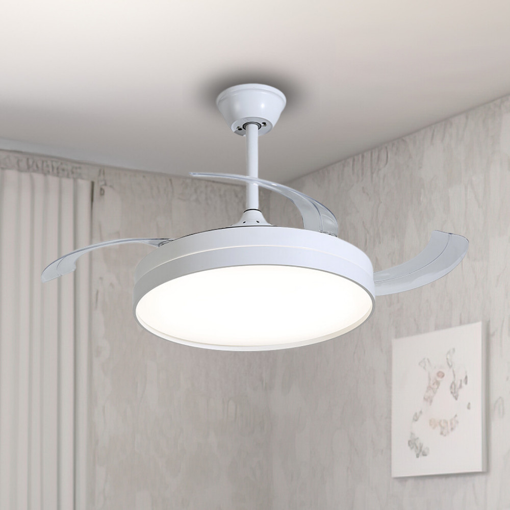 Ventilador De Teto Retrátil Air Basic Pás Branco Led 30w Bivolt Opus Controle Remoto Econômico Resfriamento Moderno