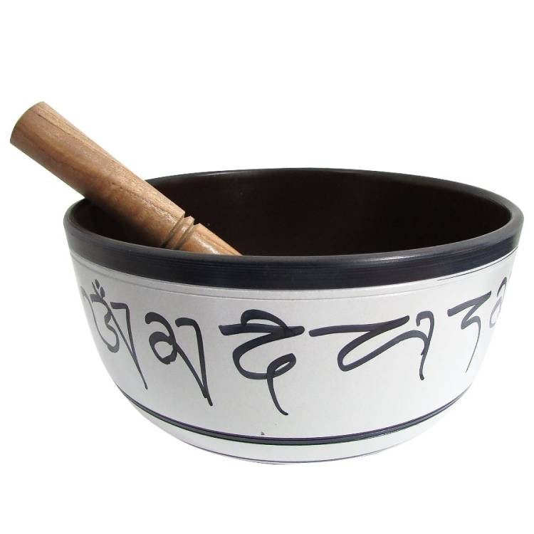 Imagem Tigela Tibetana Mantras Sino e Canto Alto GG T4 19cm - Branco