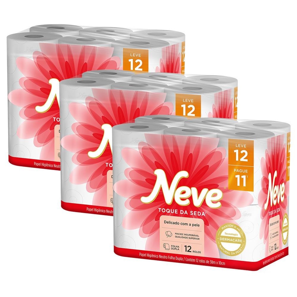 Kit 3 Papel Higiênico Neve Toque de Seda Folha Dupla 12un cada - Home & Living