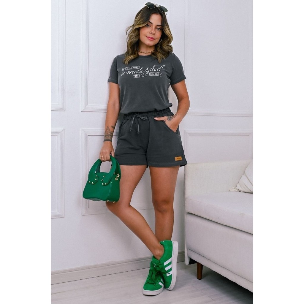 Conjunto Feminino Estonado Wonderful Preto em Oferta na Shopee
