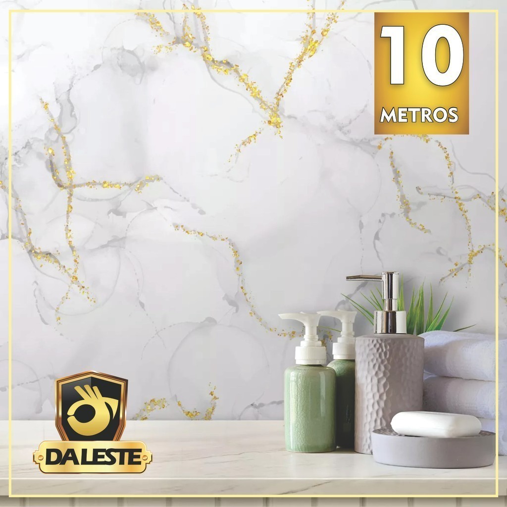 5 METROS x 45CM Papel de Parede Mármore Dourado Carrara 3D Lavável Adesivo Autocolante para Sala, Quarto IMP