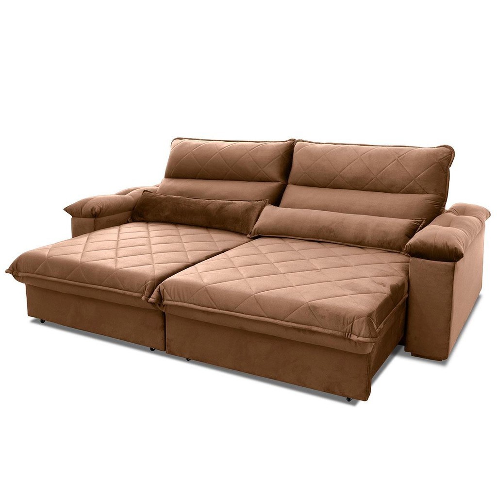 Sofá Retrátil Reclinável Grécia 2,50m Suede Velut Bege  Molas no Assento - King House em Oferta na Shopee