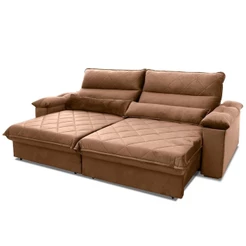 Sofá Retrátil Reclinável Grécia 2,50m Suede Velut Bege Molas no Assento - King House
