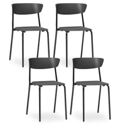 Kit 04 Cadeiras Fixa Base Preta Empilhável Bit F02 Preto - Lyam Decor