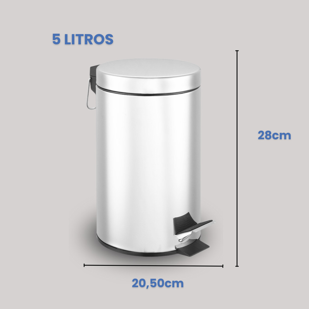 Kit Lixeira Redonda Inox com 5L Escova Sanitária Powermaid — imagem 2 de 2