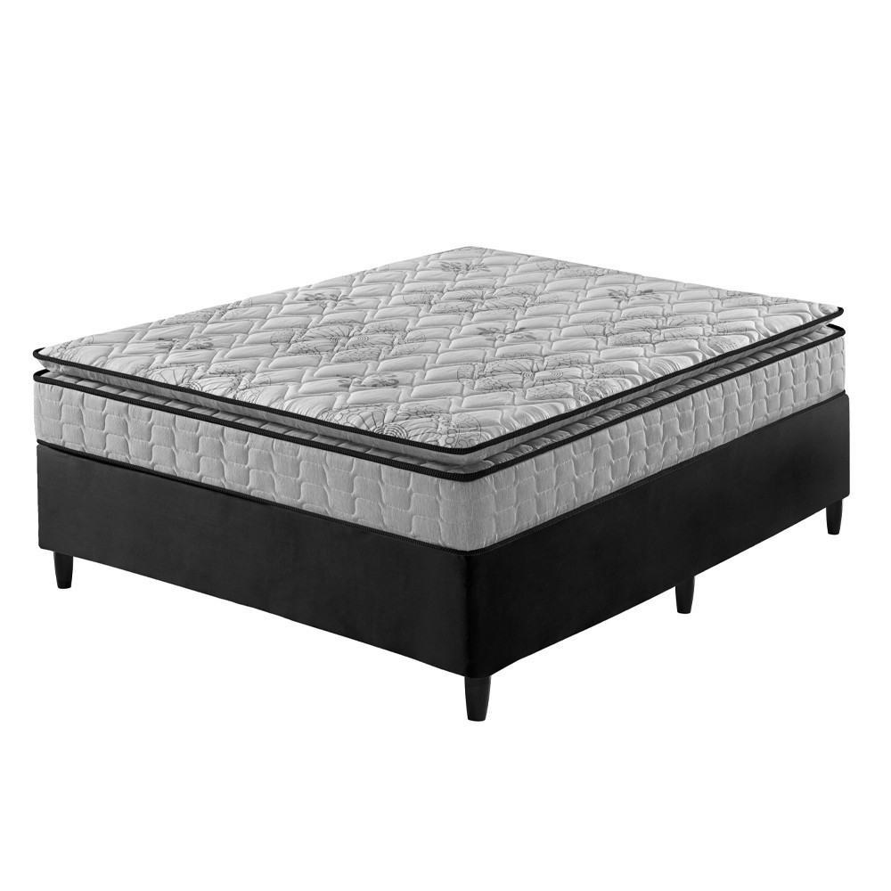 Cama Box Viúva Preto + Colchão Ortopedico Espuma D33 Pillow Top Hanover One 128x188x59cm - Home & Living