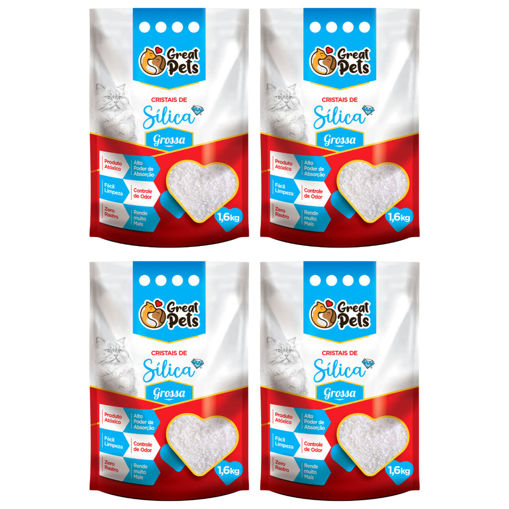 Kit 4 Areia Higiênica Sílica Great Pets Grossa 1,6kg em Oferta na Shopee