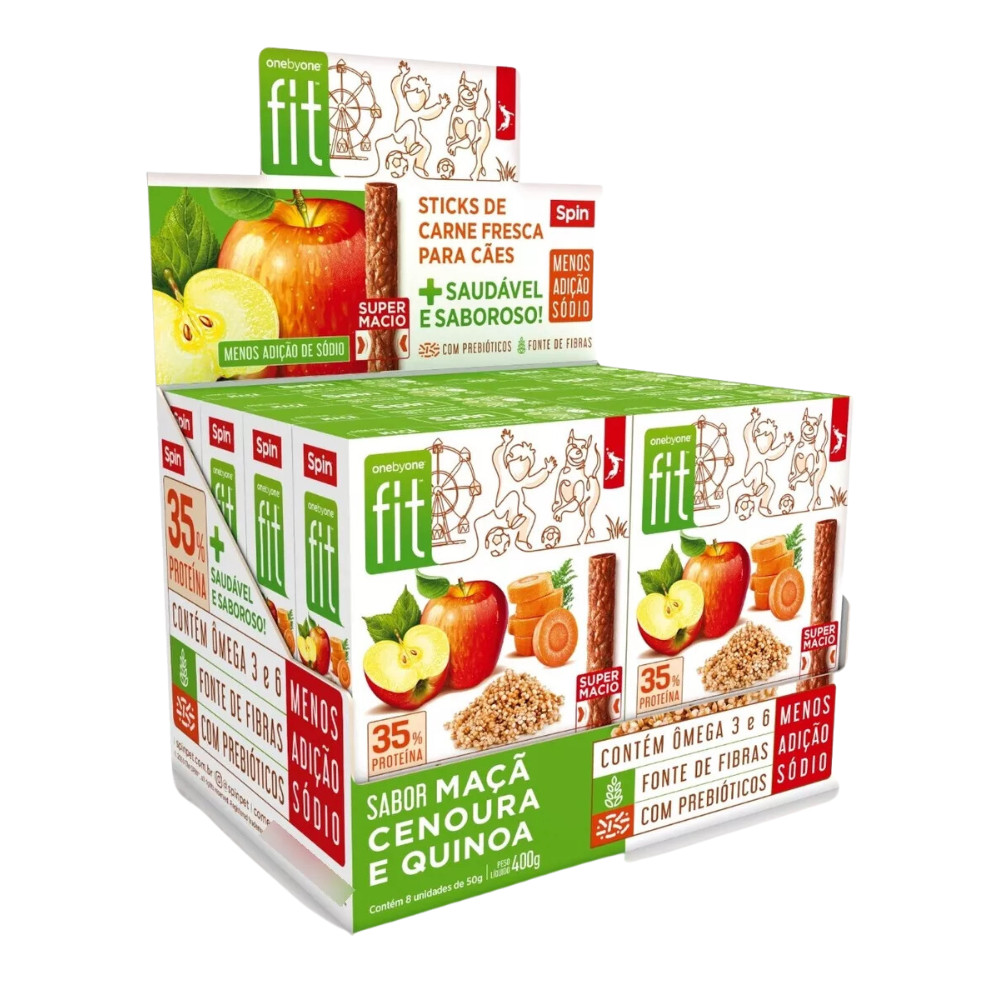 Spin Onebyone Fit Petisco para Cachorros Sabor Maçã, Cenoura e Quinoa - 50g - Kit 8 Unidades