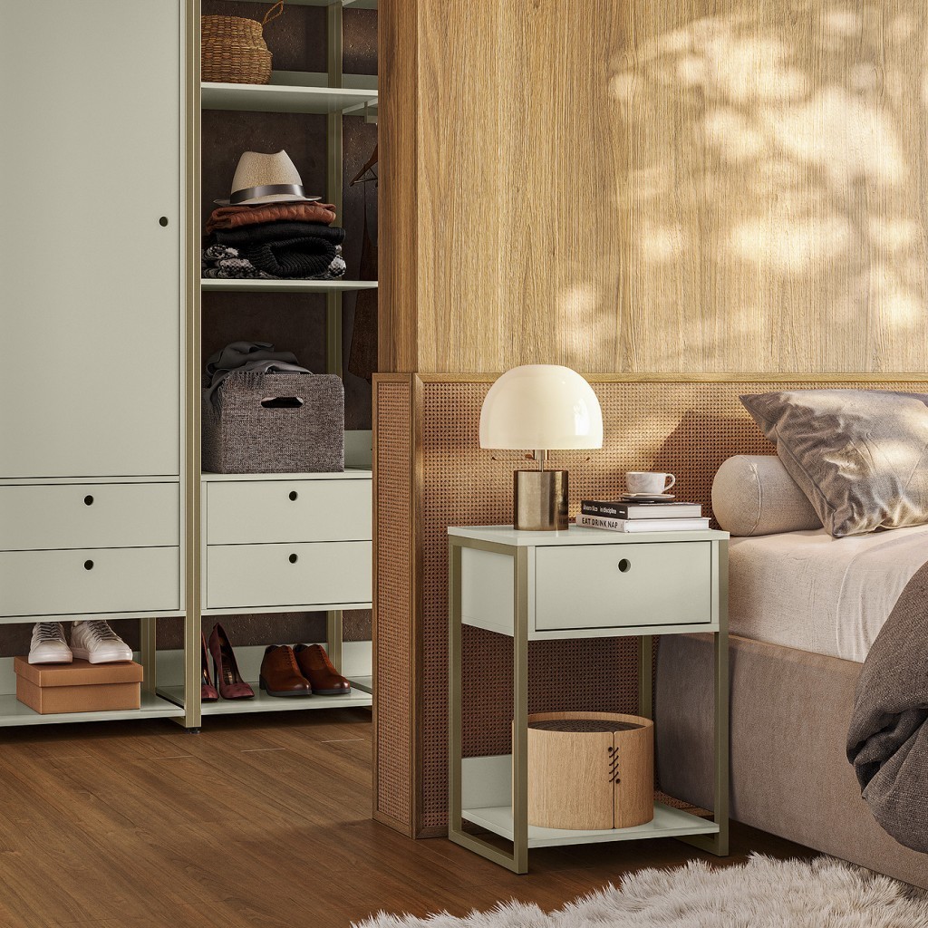 Mesa de Cabeceira Industrial  Moderna p/ Quarto Off White - Olivar Móveis em Oferta na Shopee