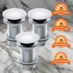 Kit 3 Válvulas Click De Inox Ralo P/ Cuba Pia de Banheiro Lavatório 1.1/4 Cromada de 4cm