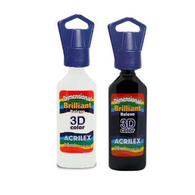 Kit Tinta Dimensional Brilhante Relevo 3D 35ml Original Acrilex - Brilliant com Efeito Relevo