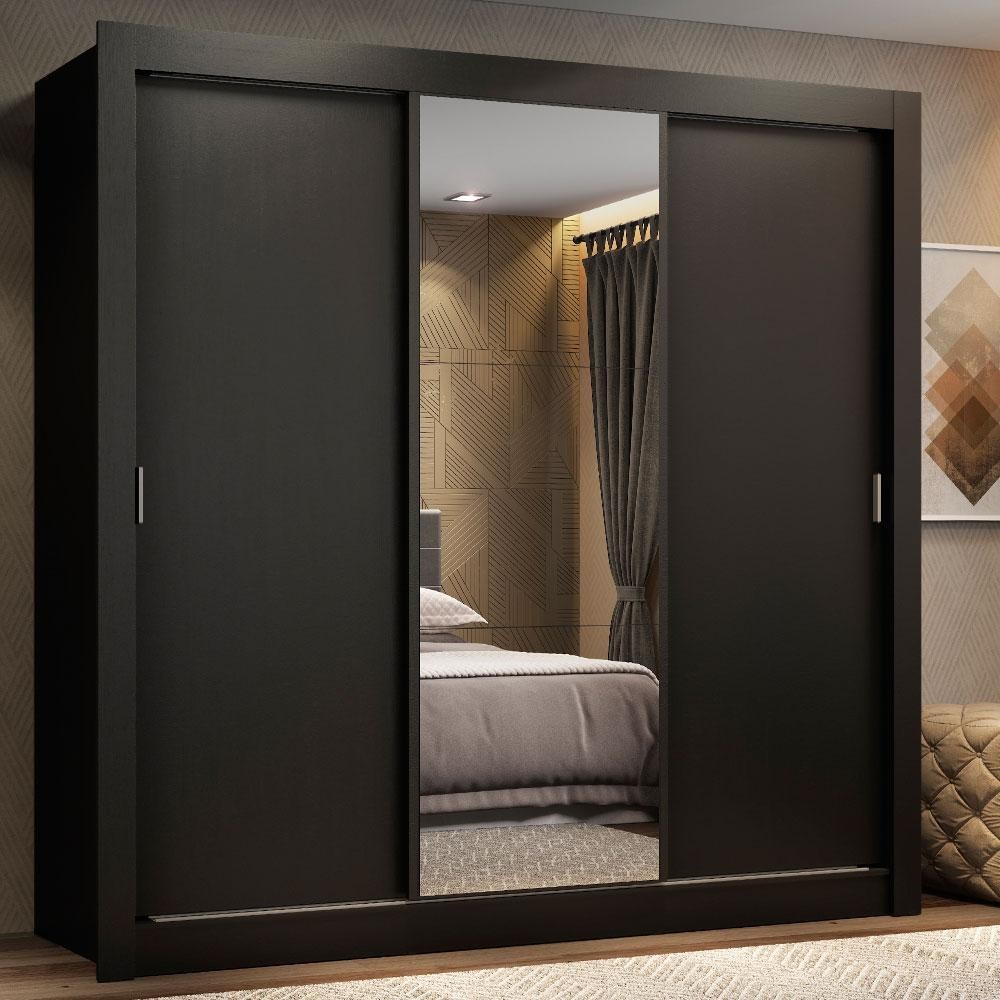 Guarda Roupa Casal Madesa Lyon 3 Portas de Correr com Espelho 2 Gavetas em Oferta na Shopee