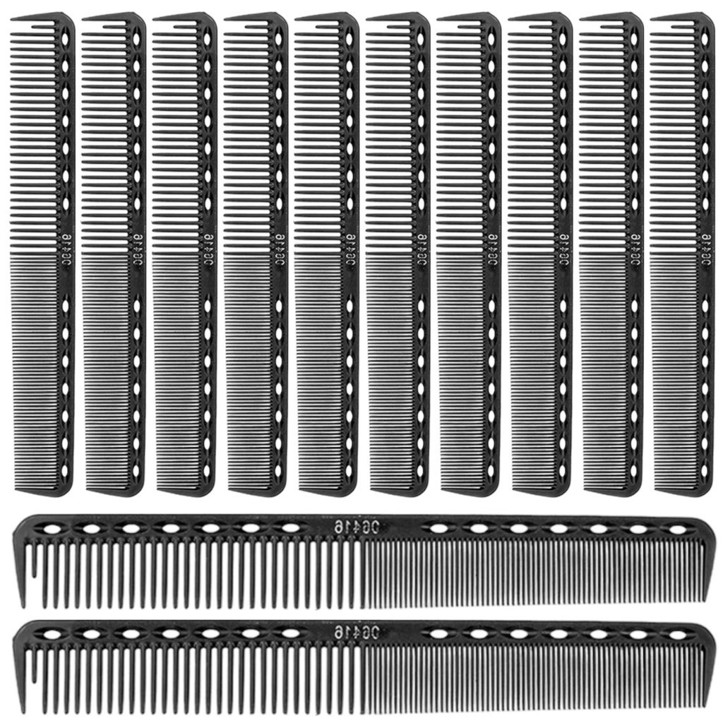 Kit 12 Pentes De Corte Separador Mechas Carbono Anti Estático 18,0cm Preto