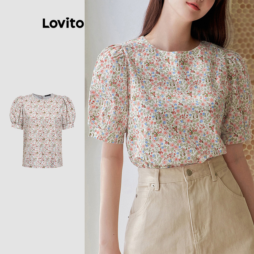 Lovito Blusa Boho Ditsy Floral Botão Blusa Verão/Primavera Para Mulheres L120ED016 - Women Clothes
