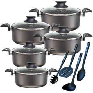 Jogo de Panelas Caçarola 9 peças Antiaderente Teflon 6 Camadas Grafite Kit em Oferta na Shopee