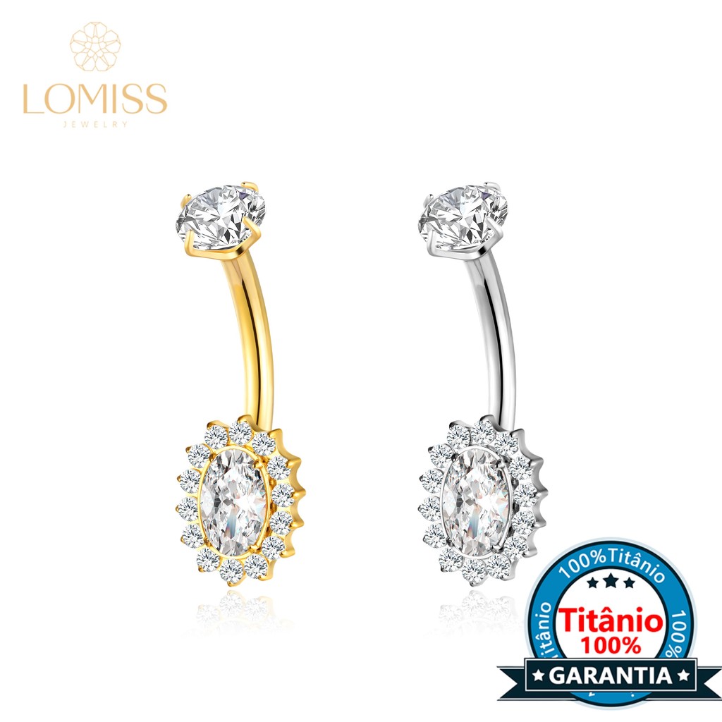 Piercing Banana Umbigo Titânio Oval Zircônia Cravejada em Oferta na Shopee