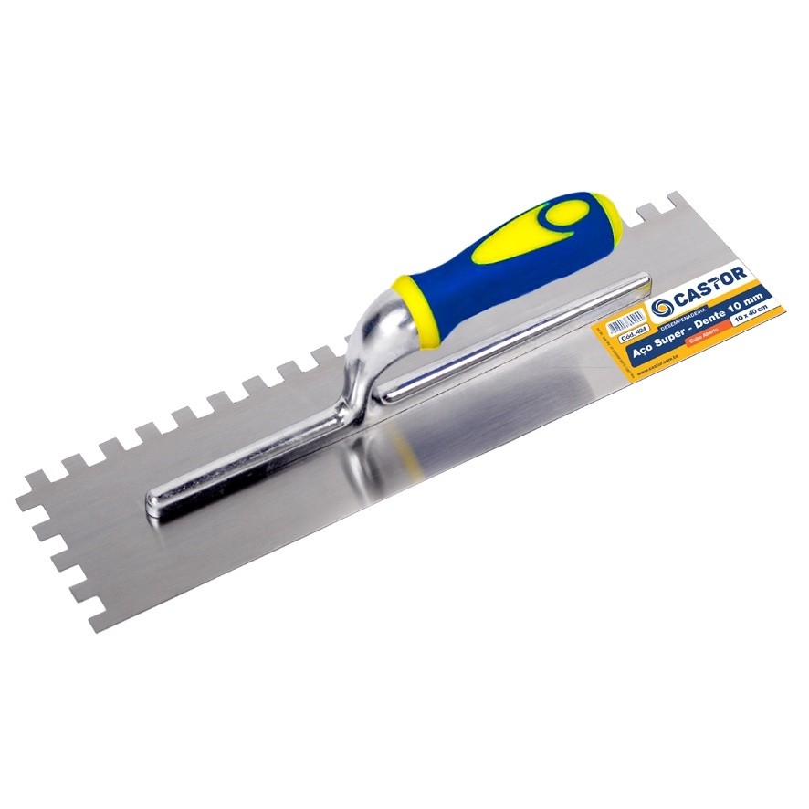 Desempenadeira aço 10x40cm Dentada 10mm Cabo embor. - Castor em Oferta na Shopee