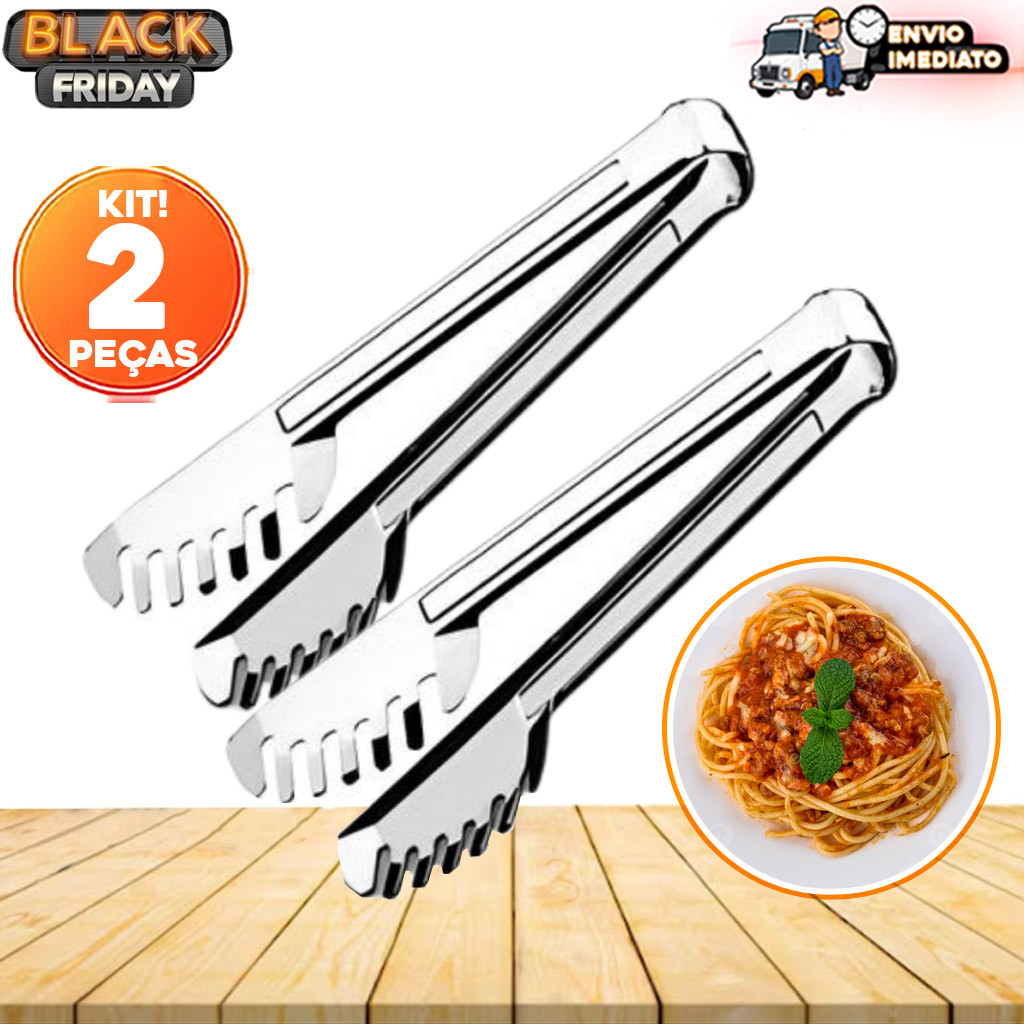 Kit com 2 Pegadores Inox 29 cm – Massas, Macarrão, Salada, Carne – Perfeito para Buffet e Restaurante