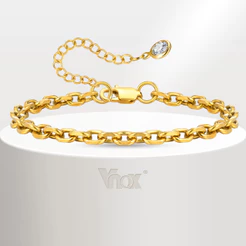 Pulseira Ajustável Personalizada De Aço Inoxidável Vnox Para Mulheres , Com Banhada A Ouro 18k De Zircônia , Presente De