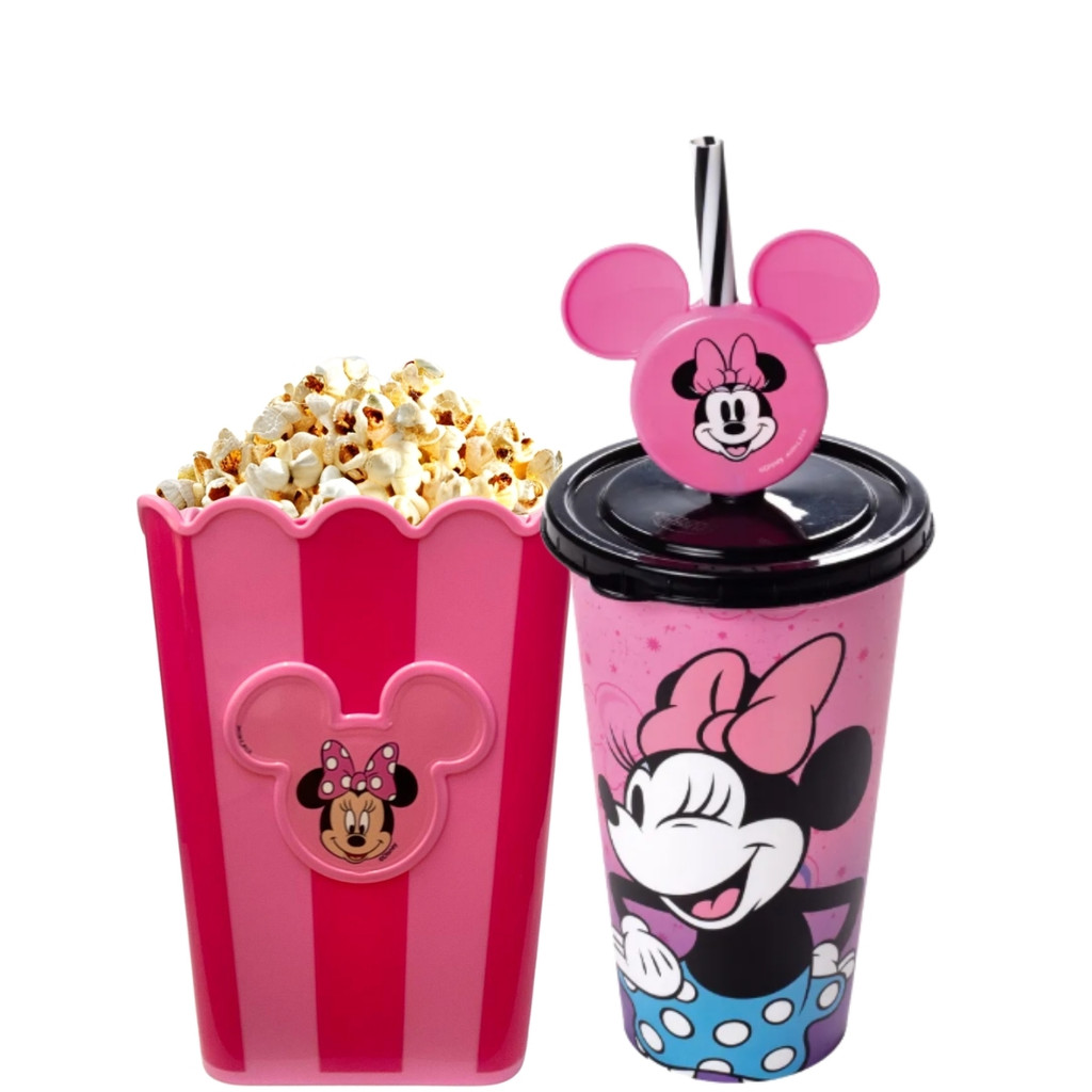 Kit Pipoca Cinema Minnie Balde Pipoca + Copo Refrigerante Suco Água 500ml Rosa Plasútil em Oferta na Shopee