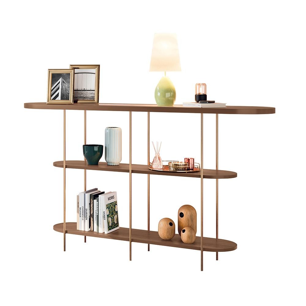 Aparador Decorativo Infinity Sala de Estar Tampo em Vidro e Pés em Aço Castanho G26 - Hb Móveis