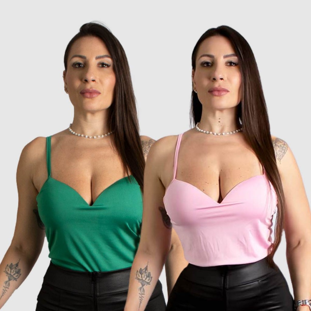 Kit 2 Regata Blusinha Suplex Bojo Decote Feminina Atacado