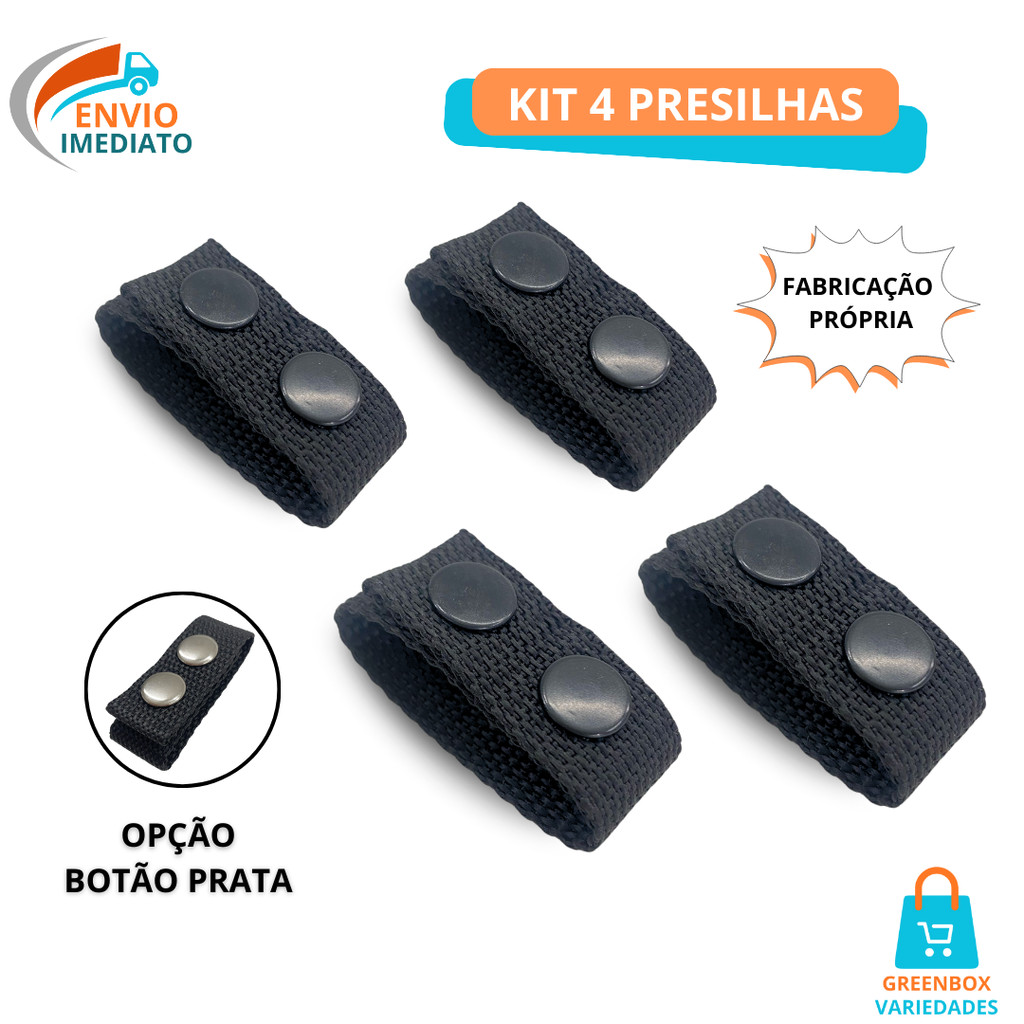 Kit 4 Presilha De Nylon Com Botão Preto ou Niquelado Para Cinturão Cinto Profissional em Oferta na Shopee