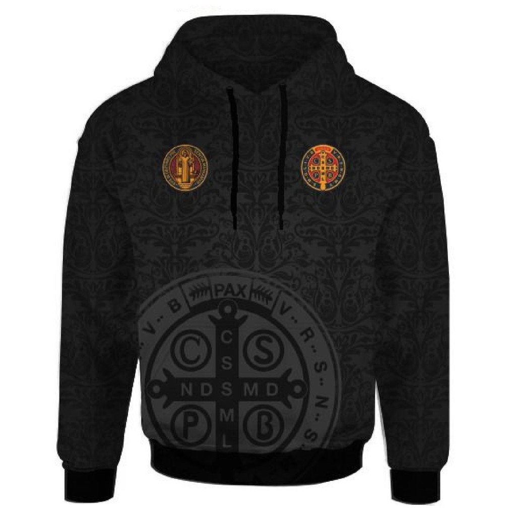 Moletom Masculino 3d Full Medalha de São Bento Lançamento Unissex Blusa de Frio Católica Gospel Cristã
