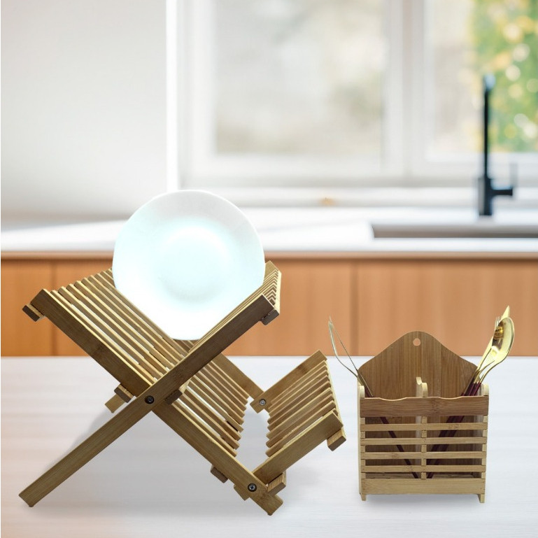 kit Porta Talher Bambu Moderno e Escorredor de Pratos de Bambu com 11 e 14 Divisórias em Oferta na Shopee