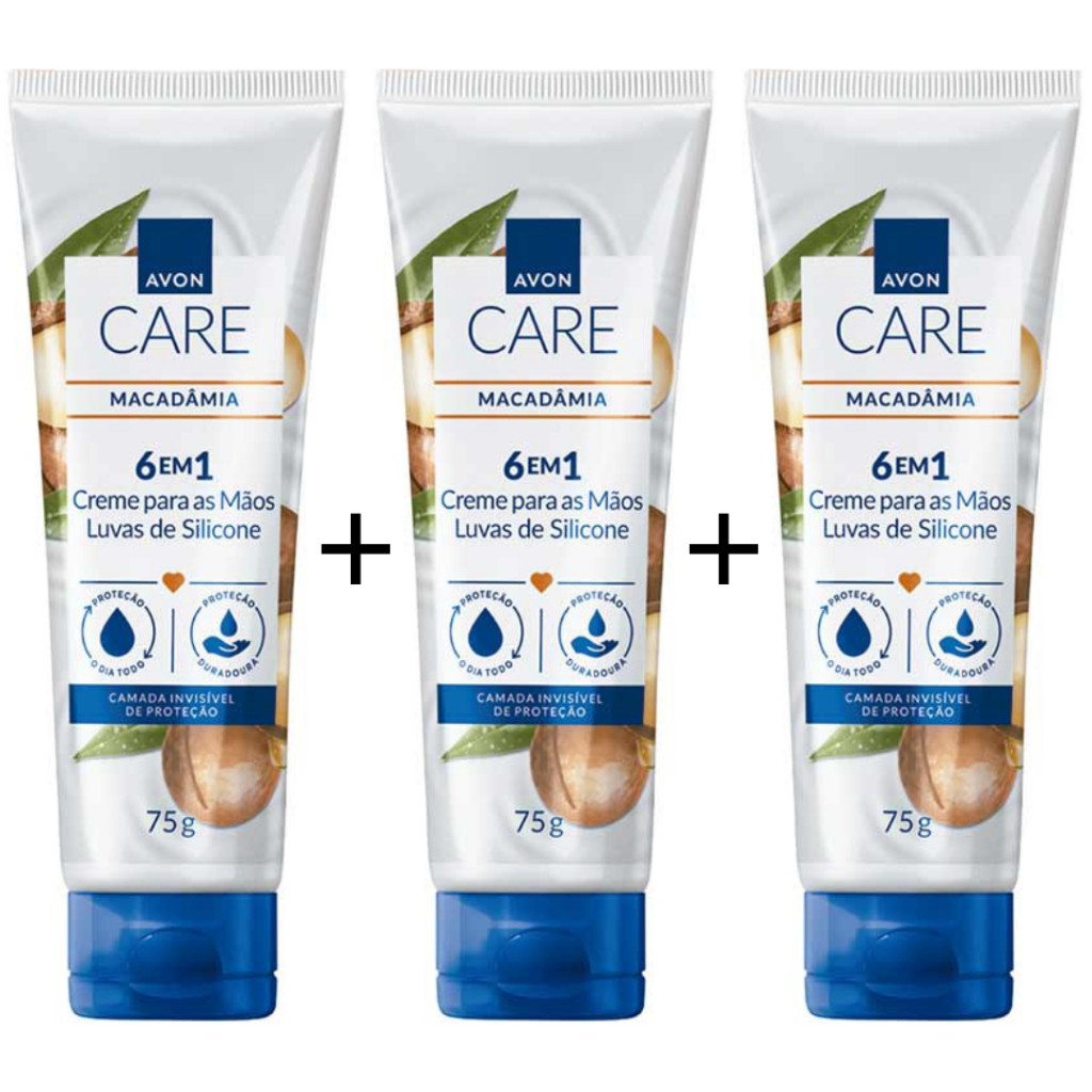 Kit 3 Luvas de Silicone Creme Protetor para as Mãos Macadâmia 75g